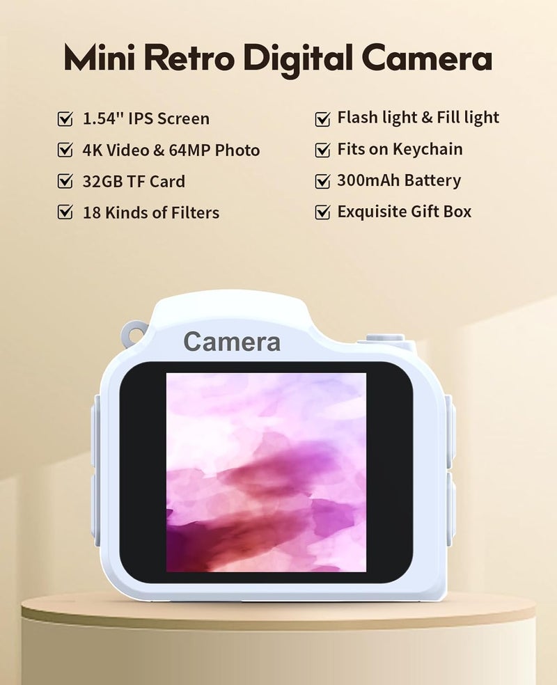 FLATIC Mini Keychain Camera –4K Digital Tiny Camera with 32GB Card & Elegant Gift Box, Fun Pocket-Sized Gadget for Kids & Adults, Collectible Gift for Travel, Birthdays & Stocking Stuffers (White) - Image 2